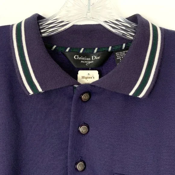 Vintage 90s Christian Dior Monsieur Quarter Button Navy Sporty Sweatshirt Sz L - Picture 6 of 16